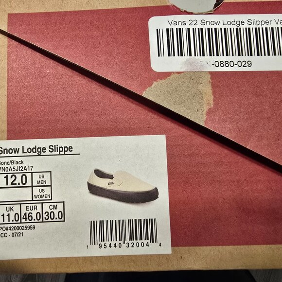 VANS Snow Lodge Slipper Mens US Size 12 BONE Black WATER RESISTANT NEW - Picture 7 of 7